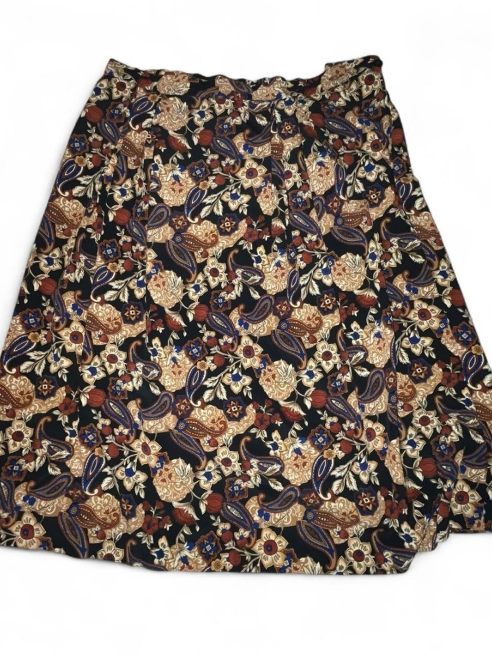 Koret Black A-Line Skirt with Brown, Blue & Cream Paisley Floral Print